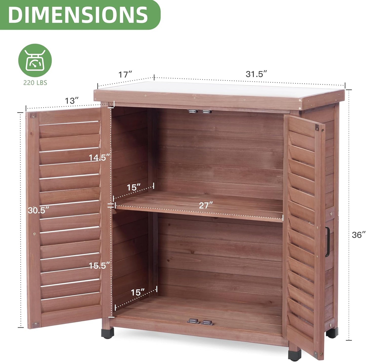 Potting Bench with Storage Cabinet and Metal Table Top for Outdoor Patio, Garden Furniture Wood Workstation