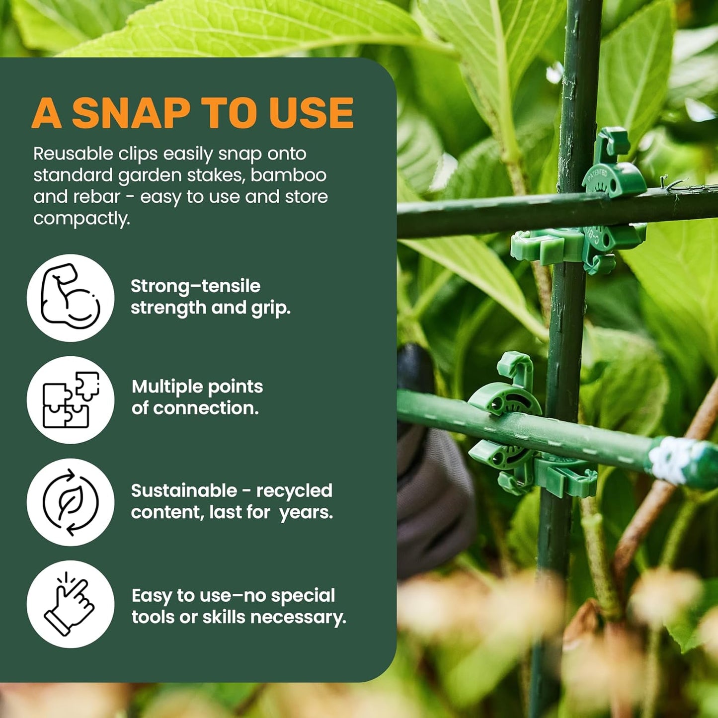 Plant Mixed Color & Size Support Clips | Tomato Cage Connectors for Trellis, Garden Stakes, Wire Fence, Climbing Plants, Vine, Gardening Protection | 50 Lime (5/16") + 50 Green (7/16")