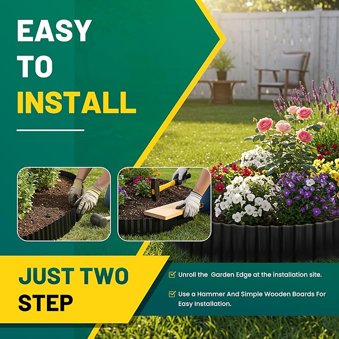 Corrugated Metal Garden Edging, 6"×20Ft Durable Landscape Border for Garden, Lawn, Flower Beds and Paver Edging (Black)