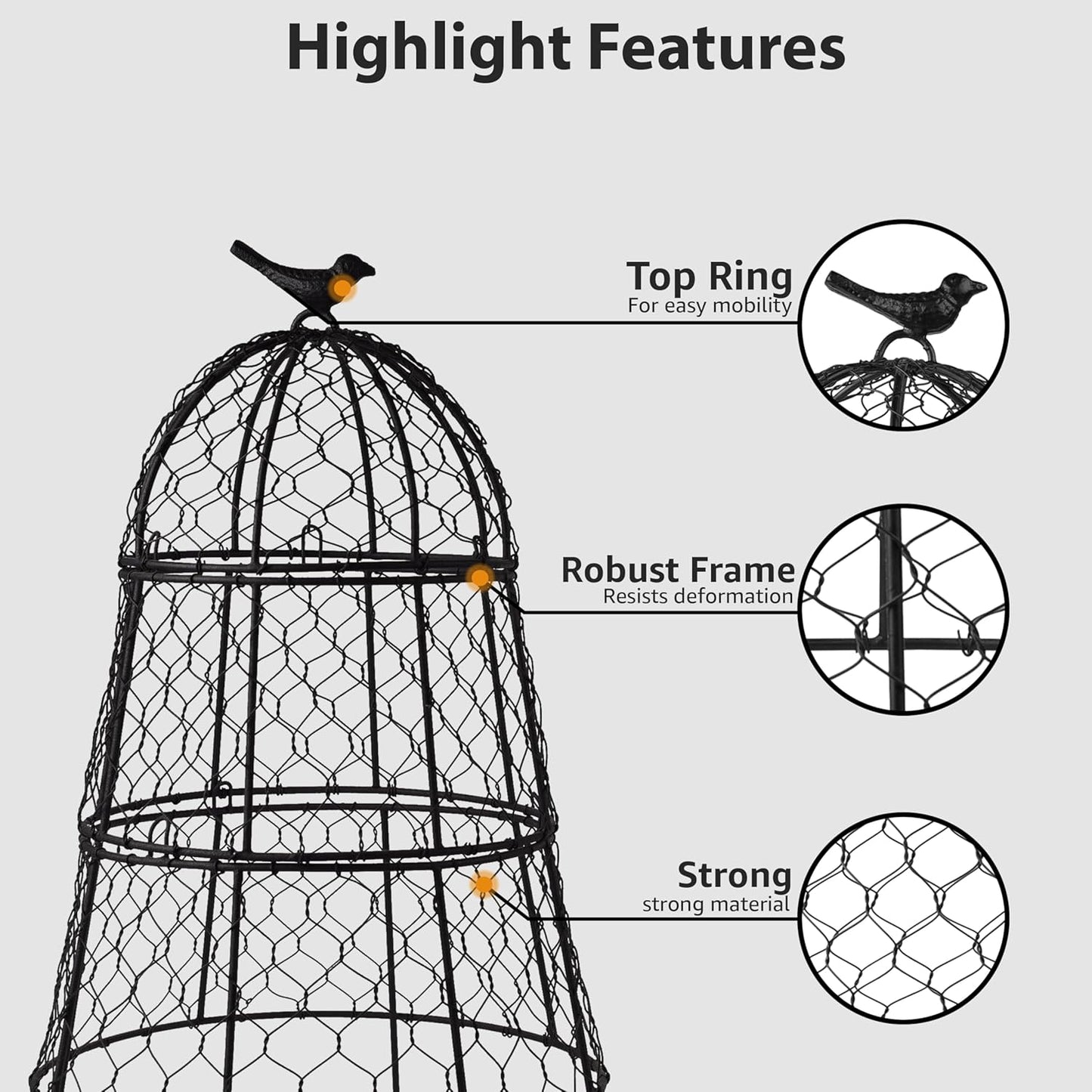 Pack of 6 Heavy-Duty Chicken Wire Plant Cloches – Rustproof Garden Protectors and Plant Cages for Vegetables and Flowers – Safeguard Plants from Deer and Critters – 20” x 12”