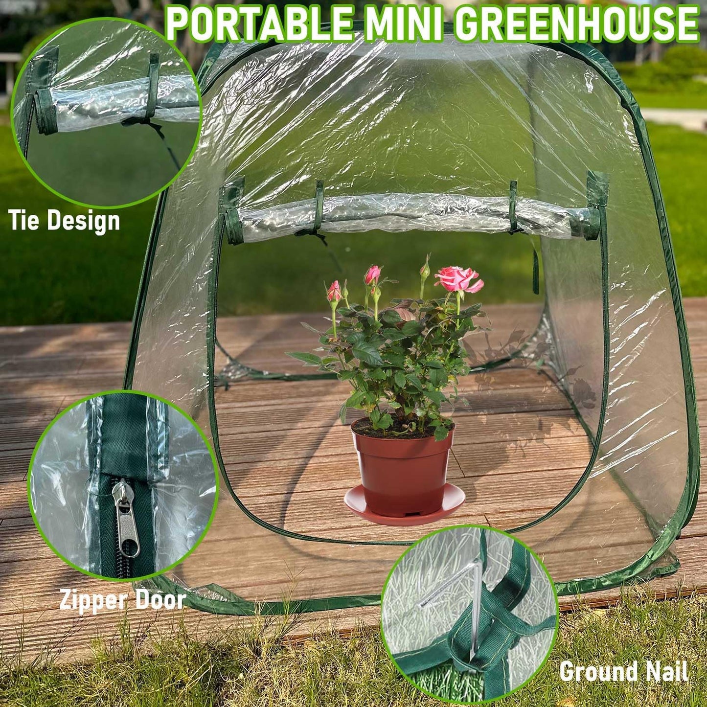 Plant Mini Greenhouse Pop Up Greenhouse Covers, Transparent Freeze Protection PVC Tent with Roll-up Zipper Entry Doors for Indoor and Outdoor Gardens Protecting Plant from Cold Frost (PVC, 39x39x39in)