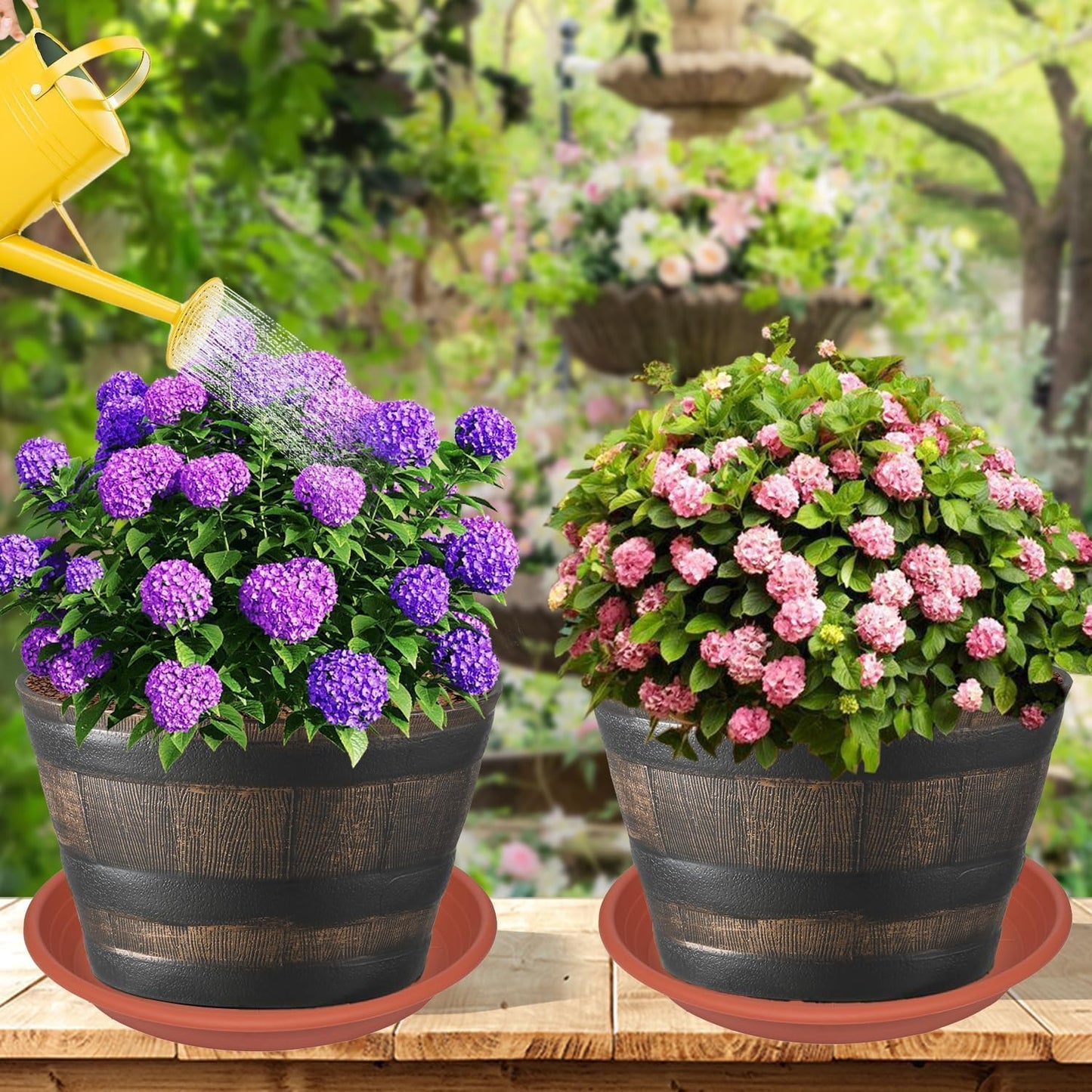 4 Pack of 16 inch Plant Saucer, Large Plant Tray, Heavy Sturdy Plant Drainage Tray for Indoors, Bird Bath Bowls, Sturdy Plastic Pot Tray for Planter 14 15 16"(Black)