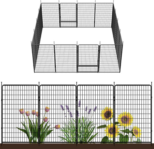 Decorative Garden Fence with Gate 50 in(H) x 40.9 ft(L) 16 Panels, Heavy Duty Metal Animal Barrier Fence for Yard, Flower Bed Fencing, Garden Border Fence, Easy Set Up, Black