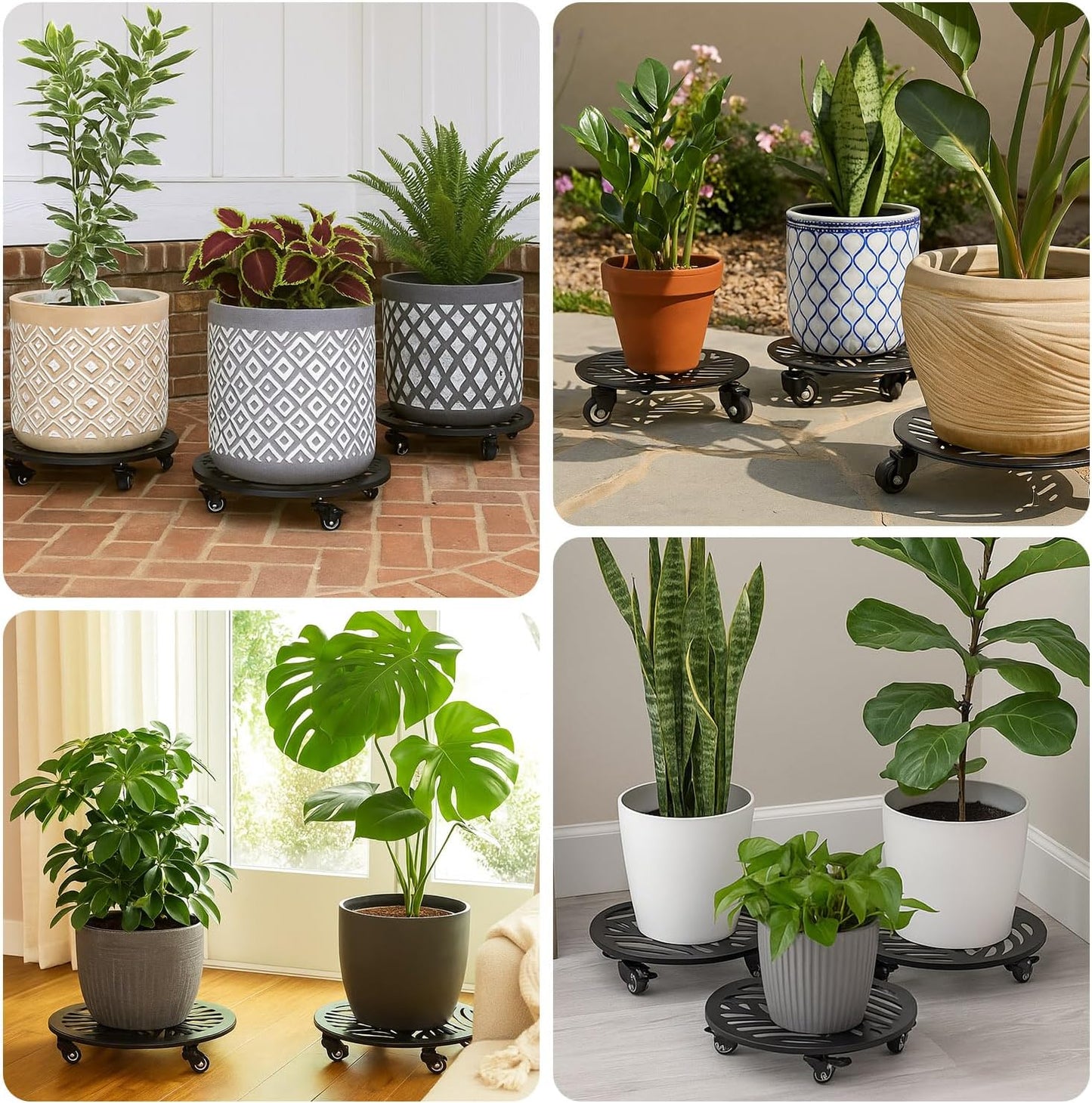 1 Pack Large Metal Plant Caddy with Wheels 13.6 Inches Heavy-duty Wrought Iron Rolling Plant Stand with Casters Indoor Outdoor Plant Roller Base Planter Movers Plant Dolly Coaster Trolley Black