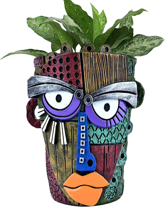 Bohemian Face Planter Pots for Plants,Hand-Painted Colorful Flower Pots with Drainage, Indoor Outdoor Garden Decor Gift(Classic,Small)