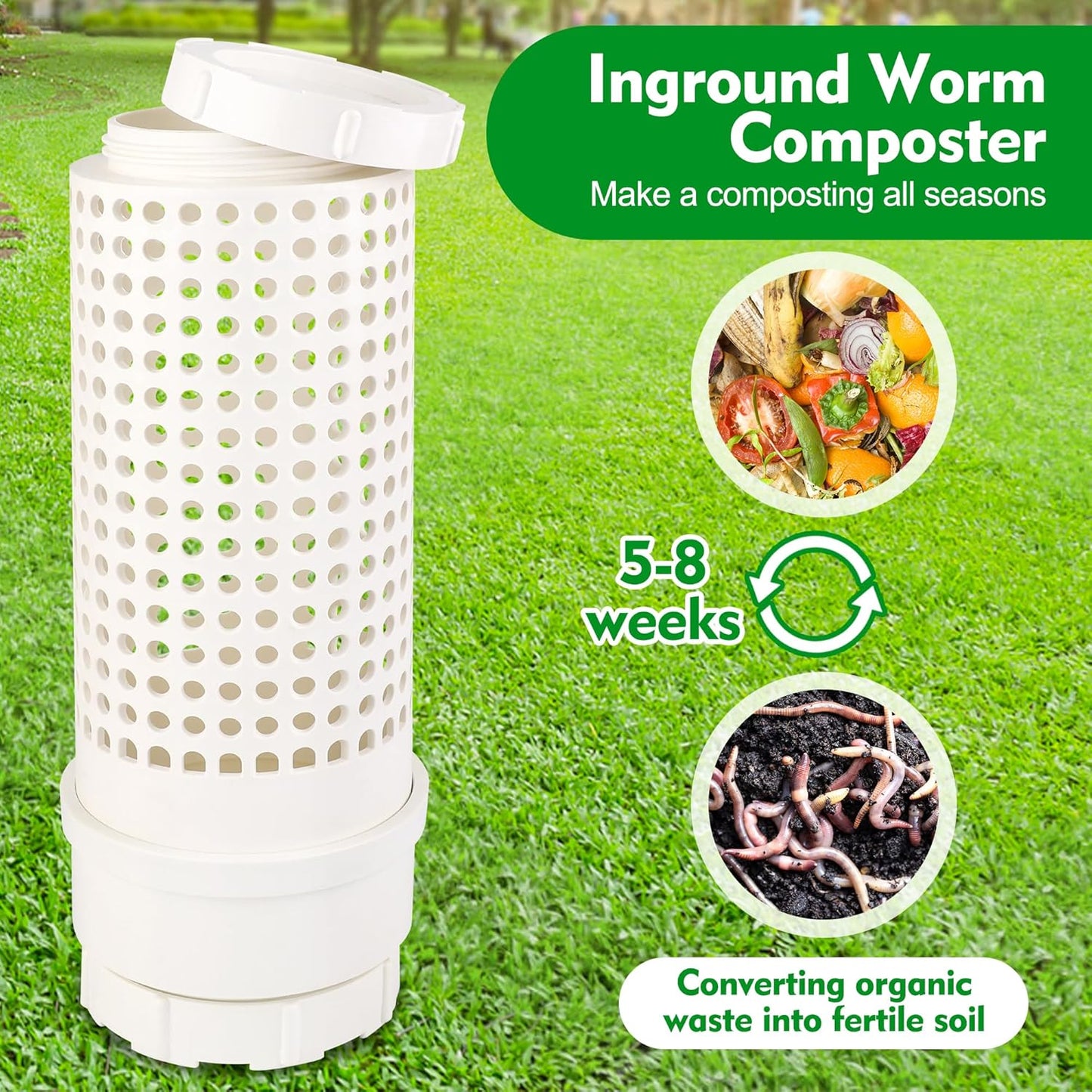 2 Packs Inground Worm Composter, Outdoor Worm Farm Compost Bin Kit with Lid for Raised Garden Beds, Reducing Food Waste Composting Systems - with Shovel & Gloves