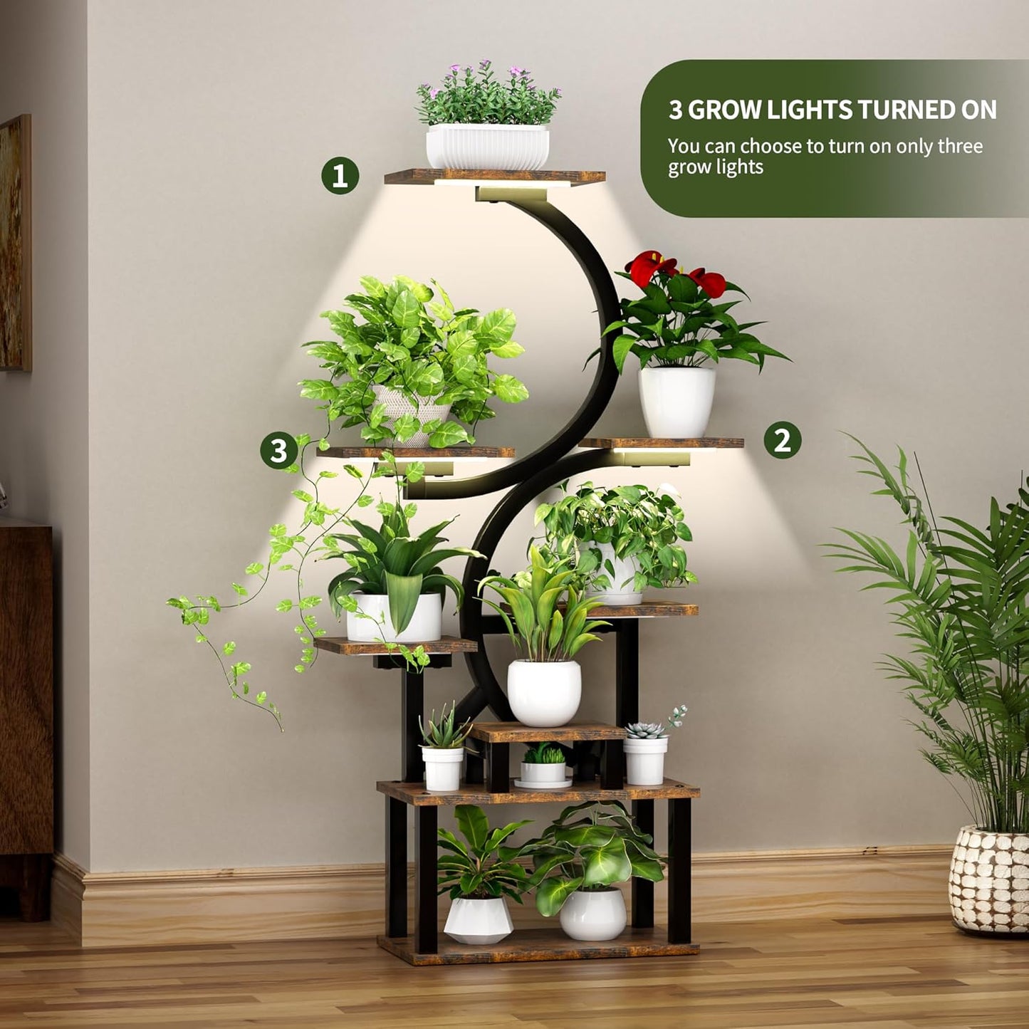 Plant Stand Indoor with Grow Lights, 8 Tiered Indoor Plant Stand, 61" Lighted Corner Plant Stands for Indoor Growing, Large Flower Holder for Living Room, Patio, Balcony Décor