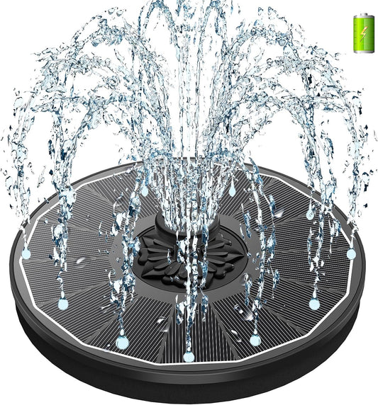 SZMP Solar Bird Bath Fountains,Working On Cloudy Day Solar Water Fountain 3.5W Glass Solar Panel 2000mAh Battery 4 Fixer 7 Nozzles Solar Fountain for Bird Bath Garden(Black Solar Panel)