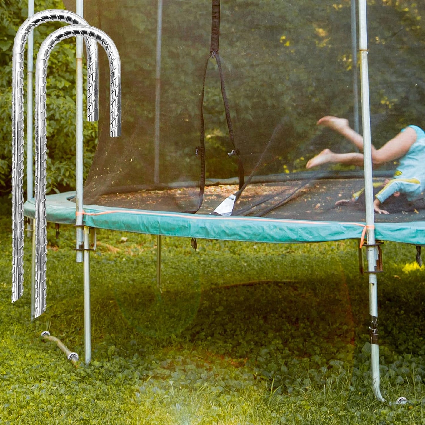 Pack 12 Galvanized Rebar Heavy Duty J Hook Ground Anchors, Tent Stakes, Steel Garden Stakes for Chain Link Fence