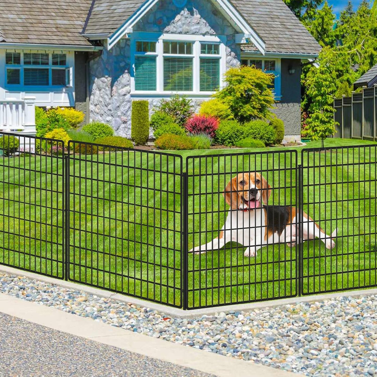 15 Panels Dog Fence Outdoor for Yard, 33 in(H) X 36 ft(L) Decorative Garden Fence Rustproof No Dig Animal Barrier Fencing Metal Wire Panel Border Patio Rabbits Ground Stakes Fencing