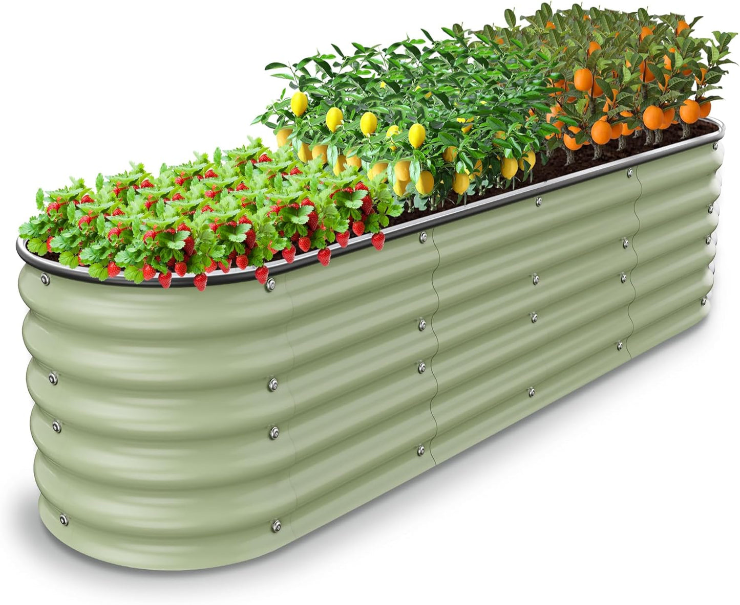 8 X 2 X 1.4 Ft Galvanized Raised Garden Bed,Sturdy and Easy to Assemble Oval Raised Planter Beds Outdoor for Vegetables, Gardening, Flowers, Fruits（Light Green）