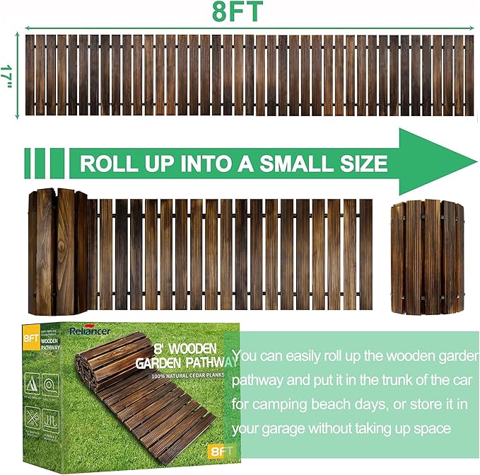 RELIANCER 8' Wooden Garden Pathway,Outdoor Roll Out Cedar Straight Walkway,Patio Path Decorative Garden Boardwalk Walkways,Weather-Resistant Roll Up Beach Wood Road Floor,Wedding Party Pathways