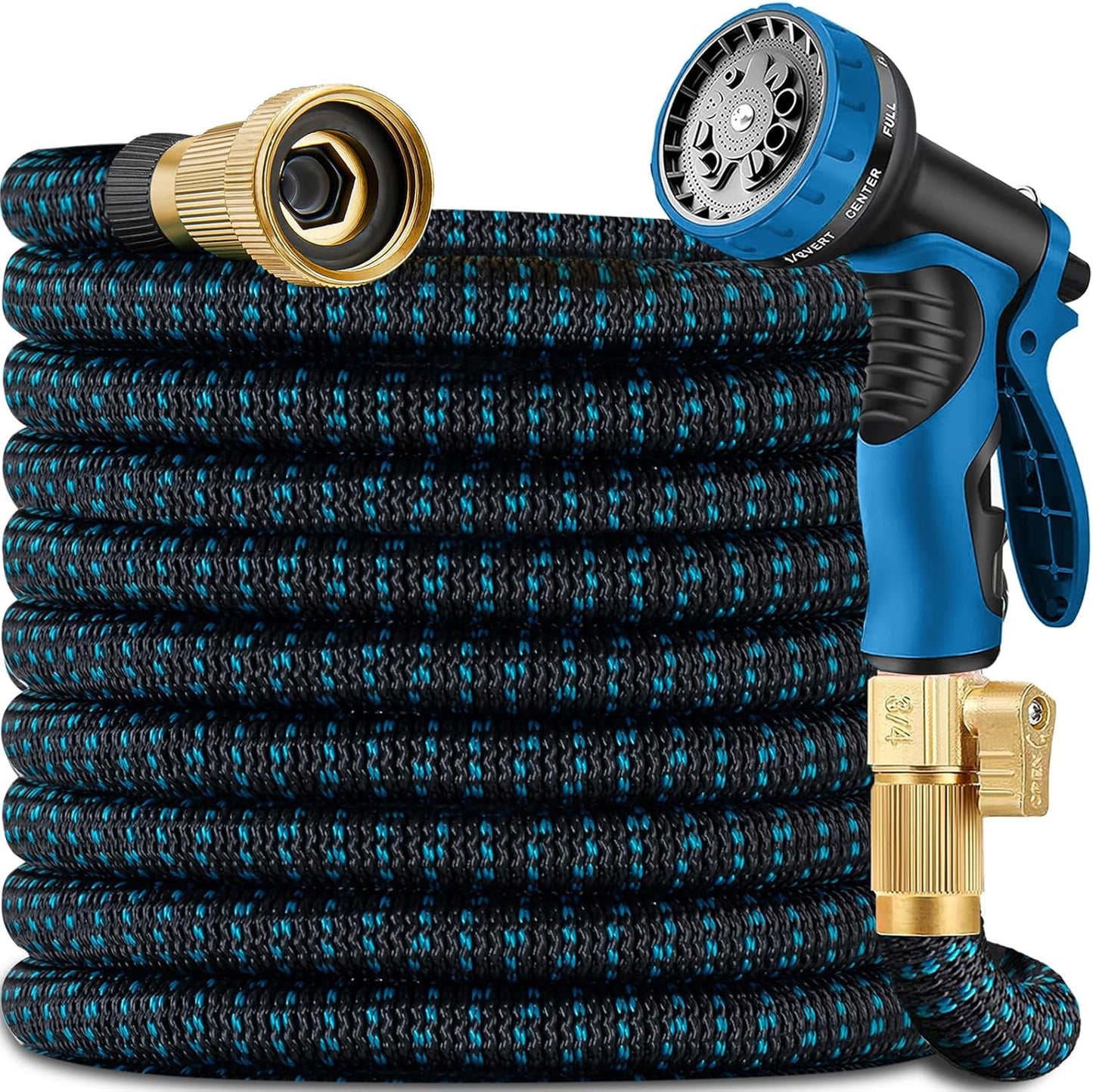 50 ft Expandable Garden Hose with 10 Function Nozzle Sprayer, Lightweight Flexible Water Hose with Durable Collapsible Latex Core & Solid Brass Fittings, 50ft Retractable Stretch Hose(Black Blue)