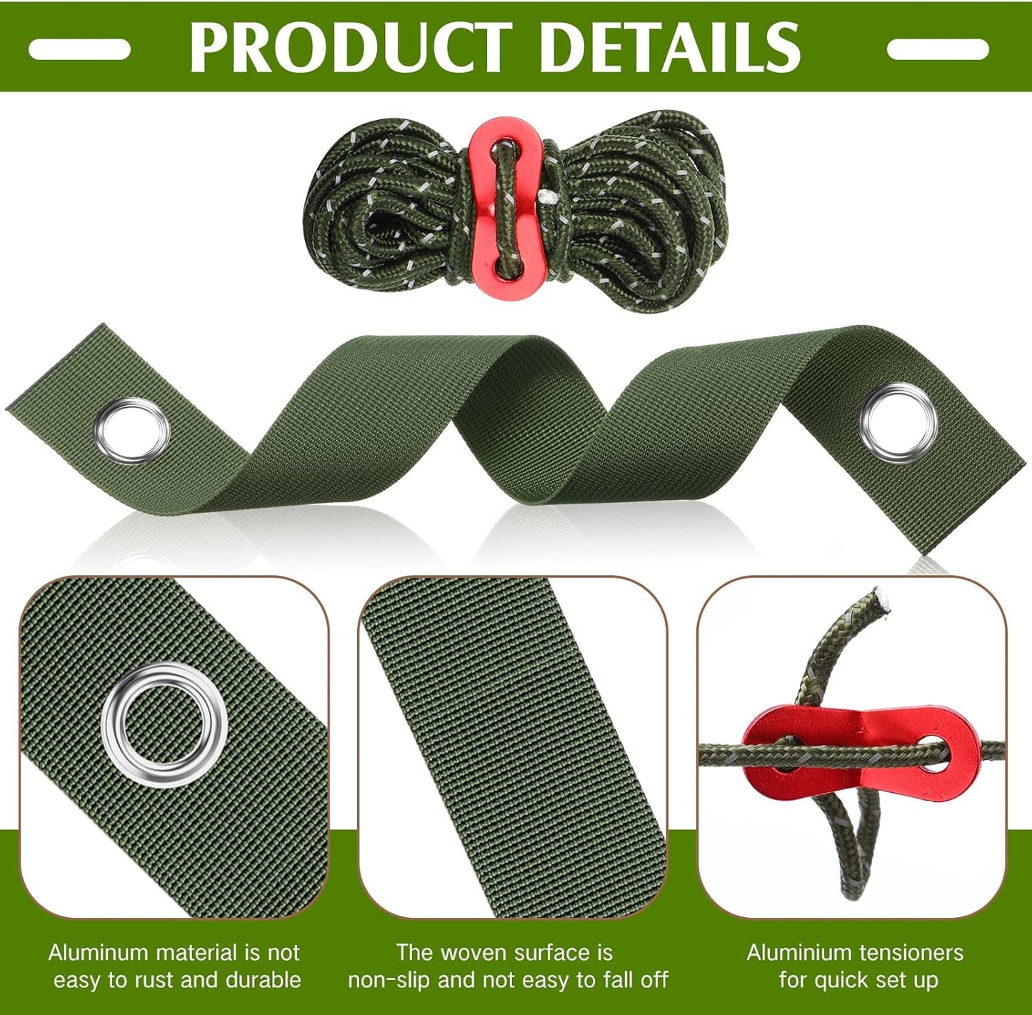Sintuff 9 Set Heavy Duty Tree Stake Kit 15.75 Inches/ 40 cm Tree Straps for Staking and 13.12 ft/ 4 m Dock Lines Rope for Support Anchoring Home Leaning Plant Straightening Garden Tent (Army Green)