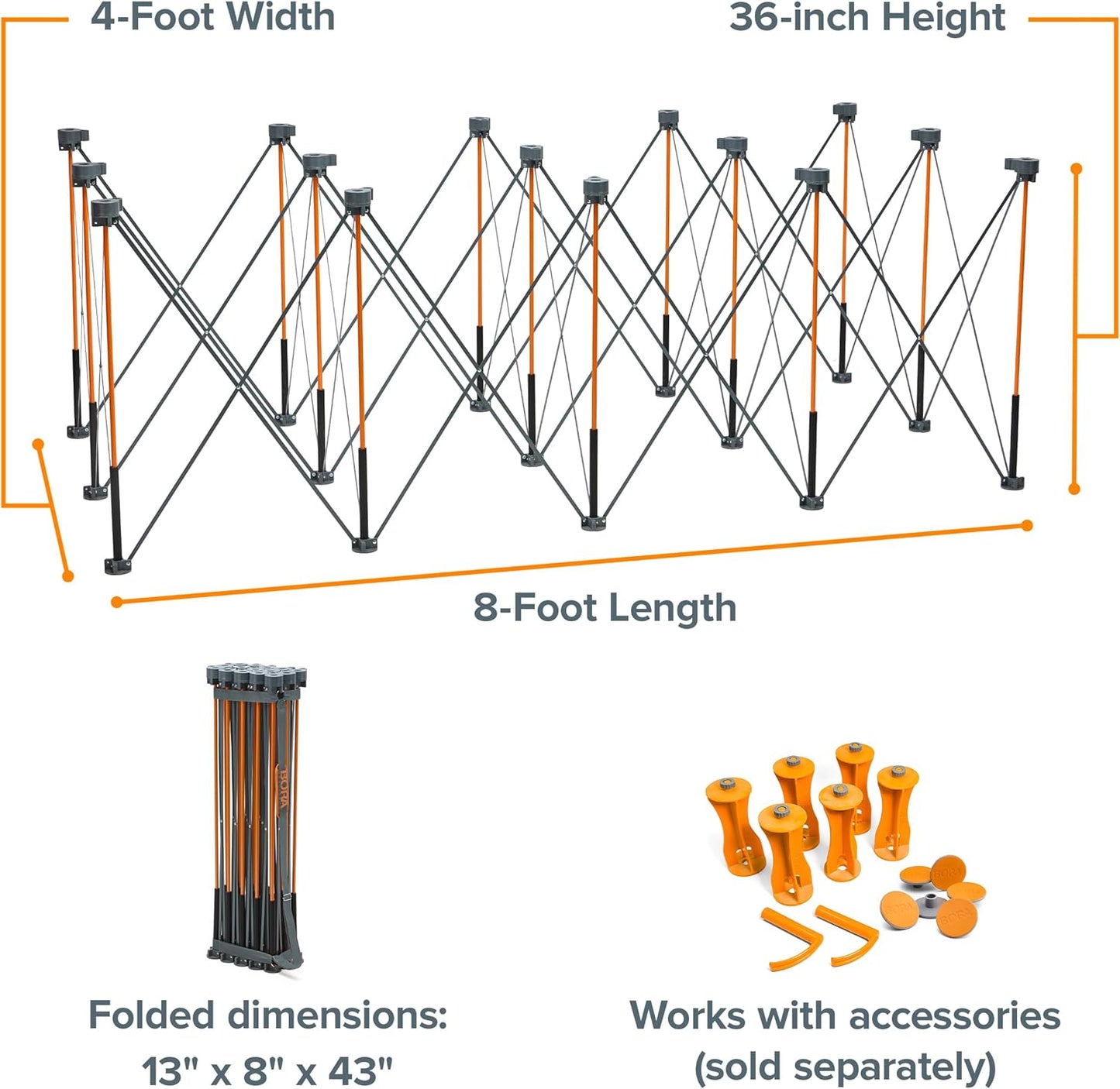 BORA Centipede CT15 36 inch Tall Portable Folding Workstand With Carry Strap, Collapsible Workbench, Construction table, Support, Sawhorse, 4Ft X 8Ft, 36 inch work height, 6000lb weight capacity