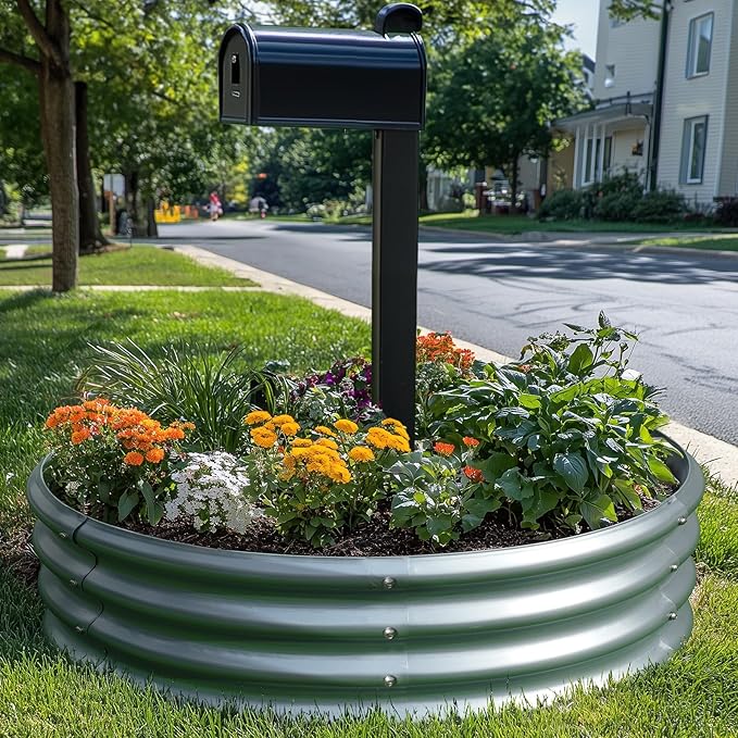 KING BIRD Raised Garden Bed Galvanized Round Planter Box Outdoor for Gardening, Plants, Vegetables, Flowers, Silver, 47x47x12 in 2 Packs