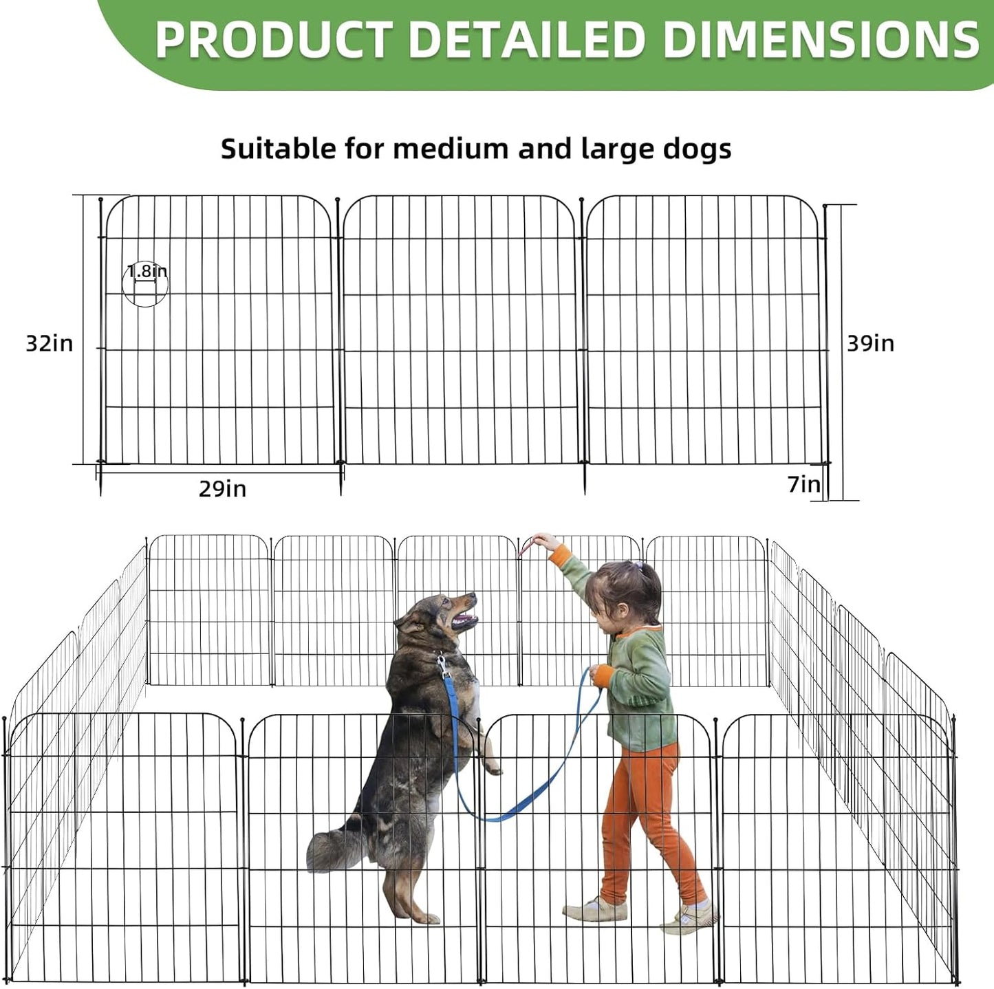 Decorative Garden Fence, 5 Panels 32 in(H) X 11.8 ft(L) Rustproof Metal Wire No Dig Dog Fence Outdoor for Yard, Temporary Tall Garden Fence Animal Barrier Decor for Yard & Patio