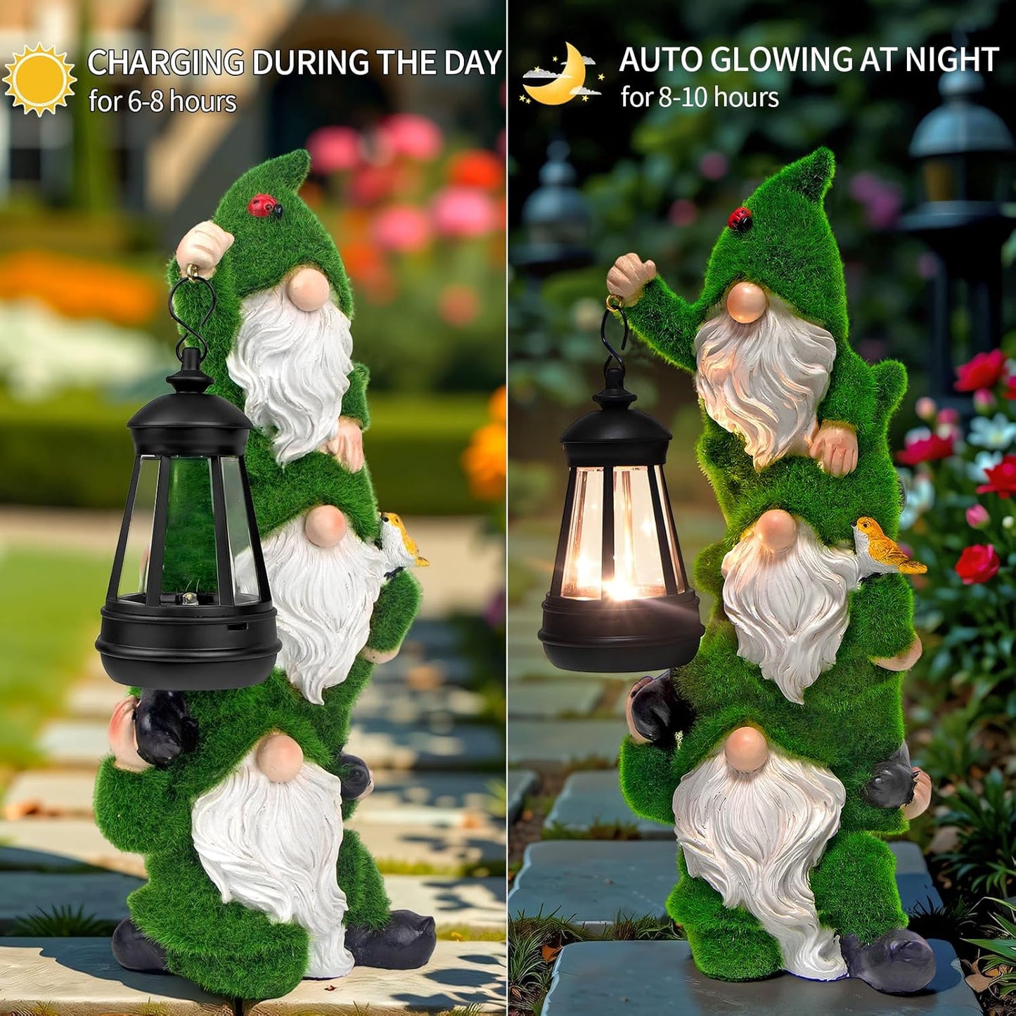 Solar Gnomes Garden Statues,Resin Flocked Gnome Figurine Holding Solar Lights Lantern,Unique Birthday Housewarming Gifts for Women, Mom, Grandma