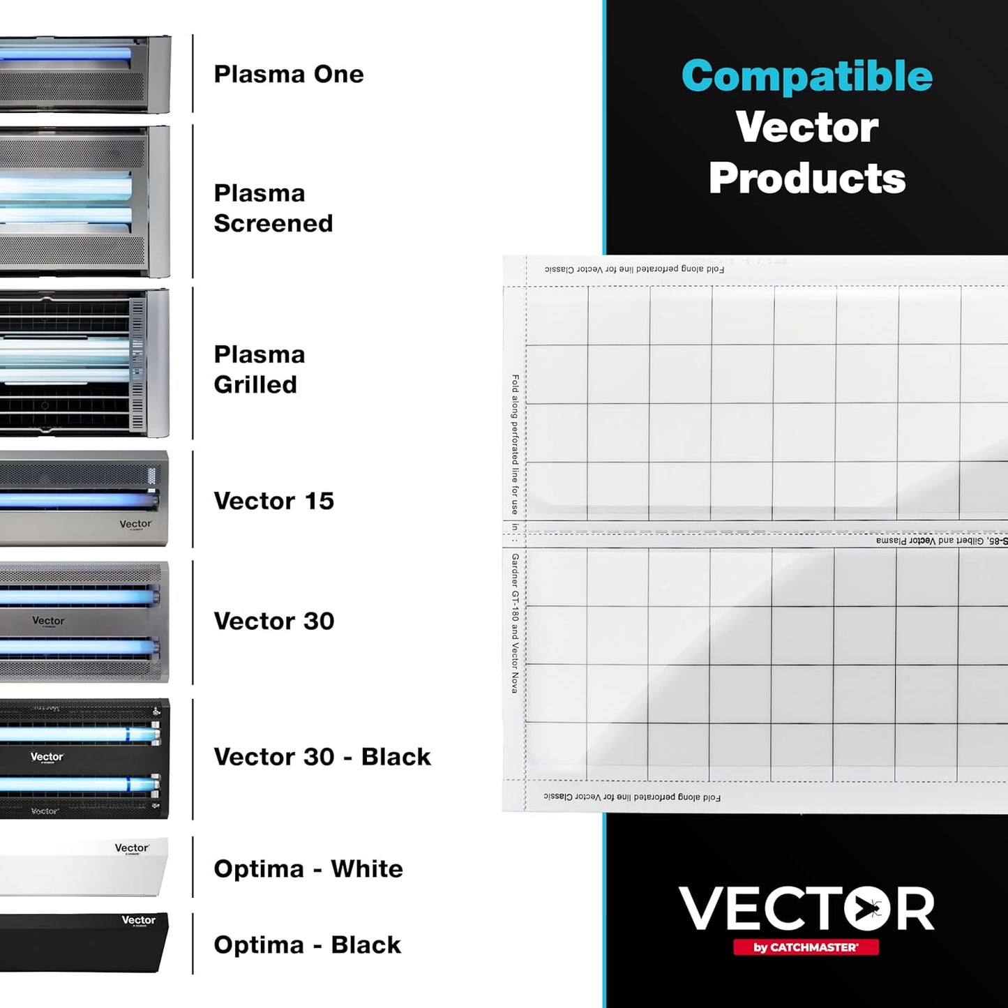 Catchmaster Vector Universal Replacement Glue Boards White, UV Light Fly Trap for Home, Unscented Gnat Traps for House, UV Lamp Insect & Mosquito Killer Refill, Adhesive Bug Light Boards, 12-Pack