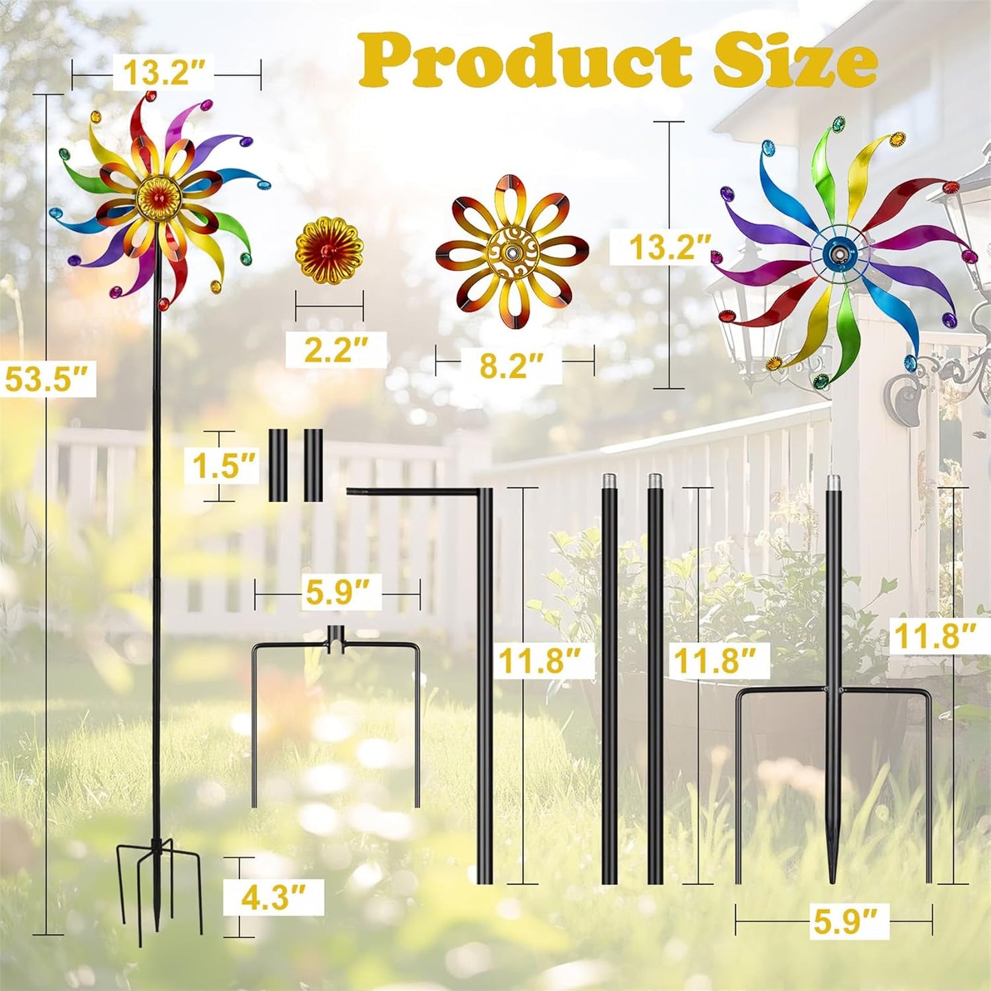 Wind Spinners Outdoor Yard Decoration - Windmill Wind Sculptures & Spinners Metal Yard Art Flower Pinwheels for Garden Patio Lawn Decor