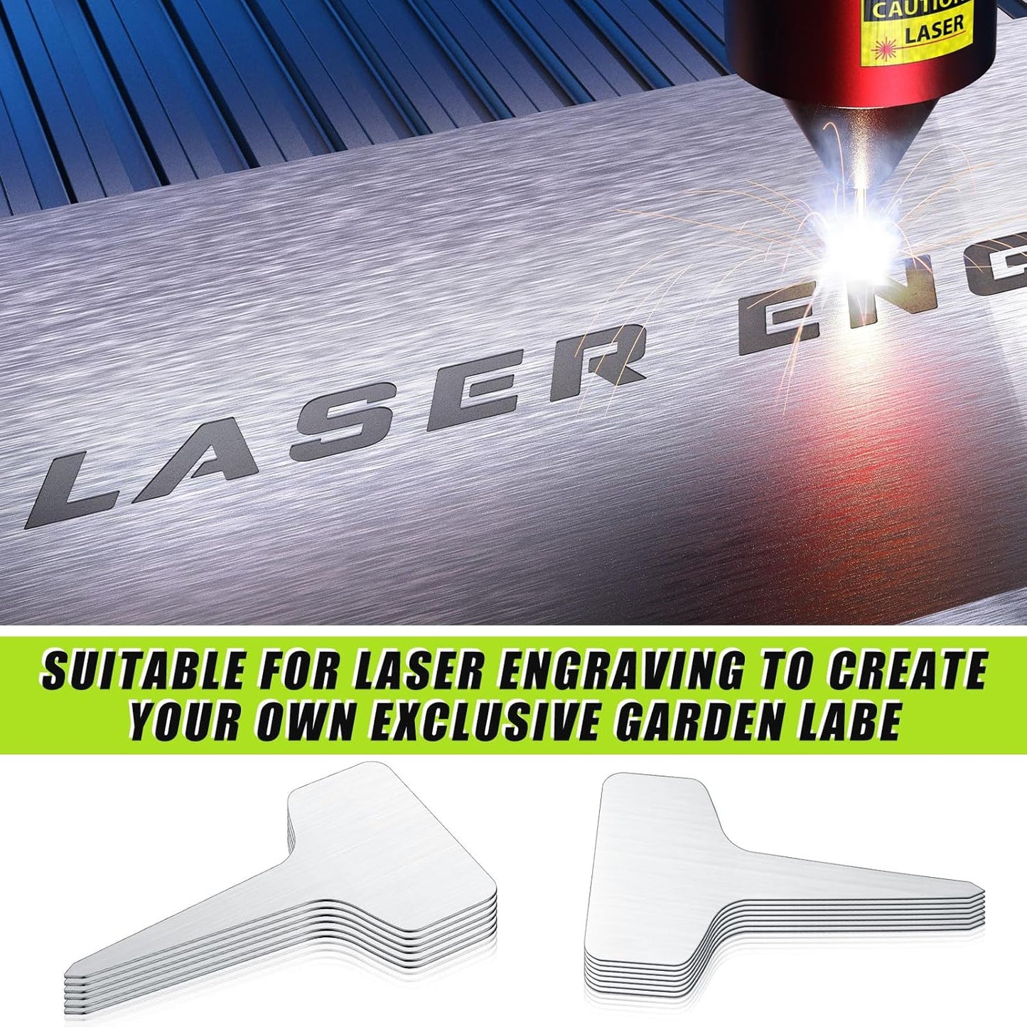 Hicarer 24 Pcs Durable Metal Plant Labels Christmas Gift Weatherproof Garden Markers Engraving Stainless Steel 304 T-Type Reusable Plant Tags for Gardeners Outdoor Greenhouse Vegetables(4x2.4 Inch)