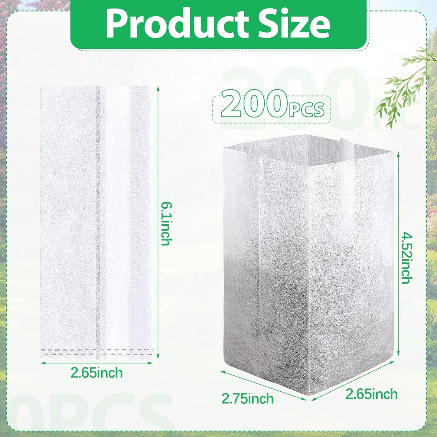 Augshy Nursery Growing Bags, 200Pcs Plant Grow Bags Non-Woven Fabric Seedling Pots Seedling Bags for Planting Seed Starting Pots Pouches for Vegetable Flower Fruit Saplings Tree (5.9" x 6.3")