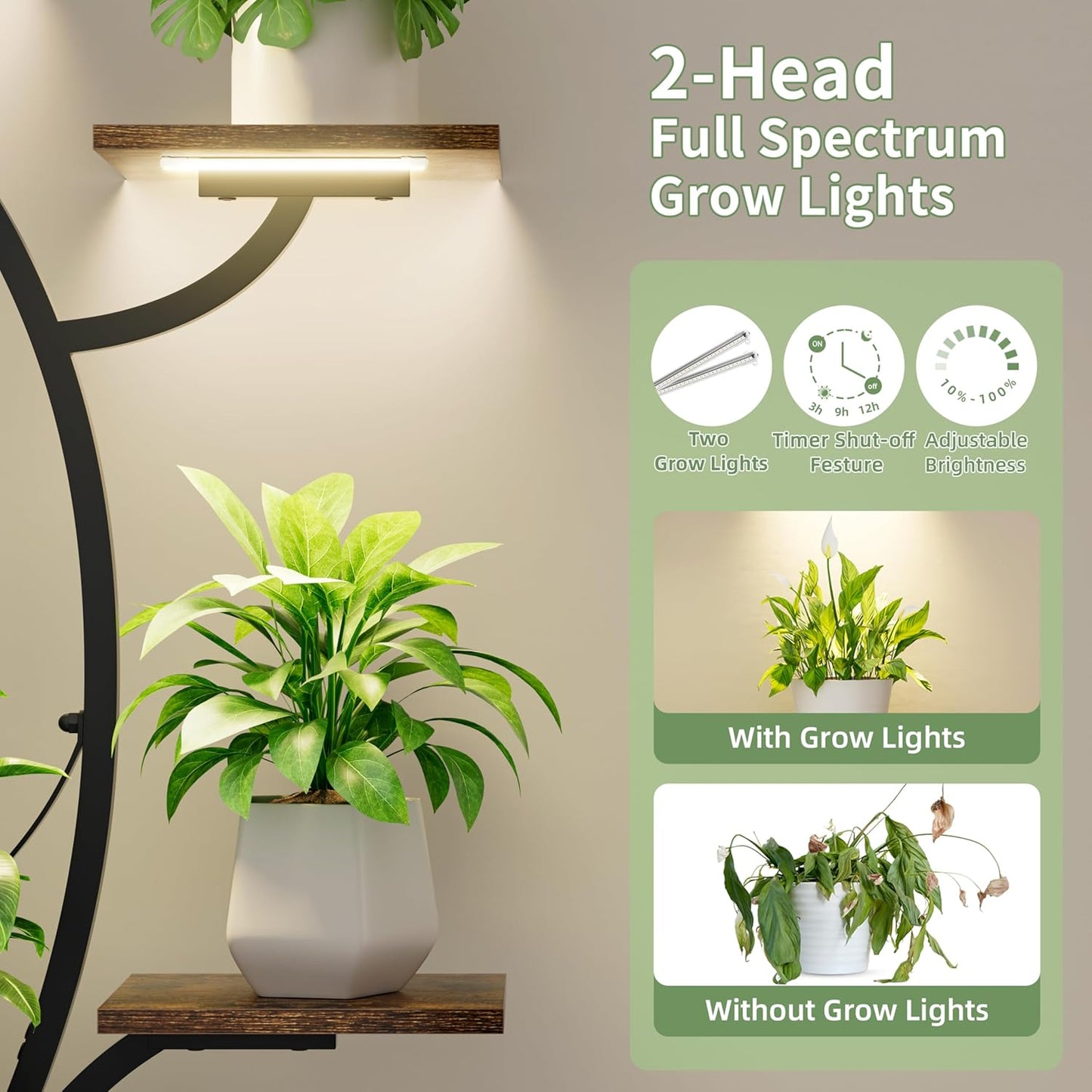 Plant Stand Indoor with Grow Light, 47" Corner Plant Stands for Indoor Plants Multiple, 7 Tiered Metal Plant Shelf Indoor Display Rack Holder, Flower Stand for Living Room, Balcony, Garden, Patio