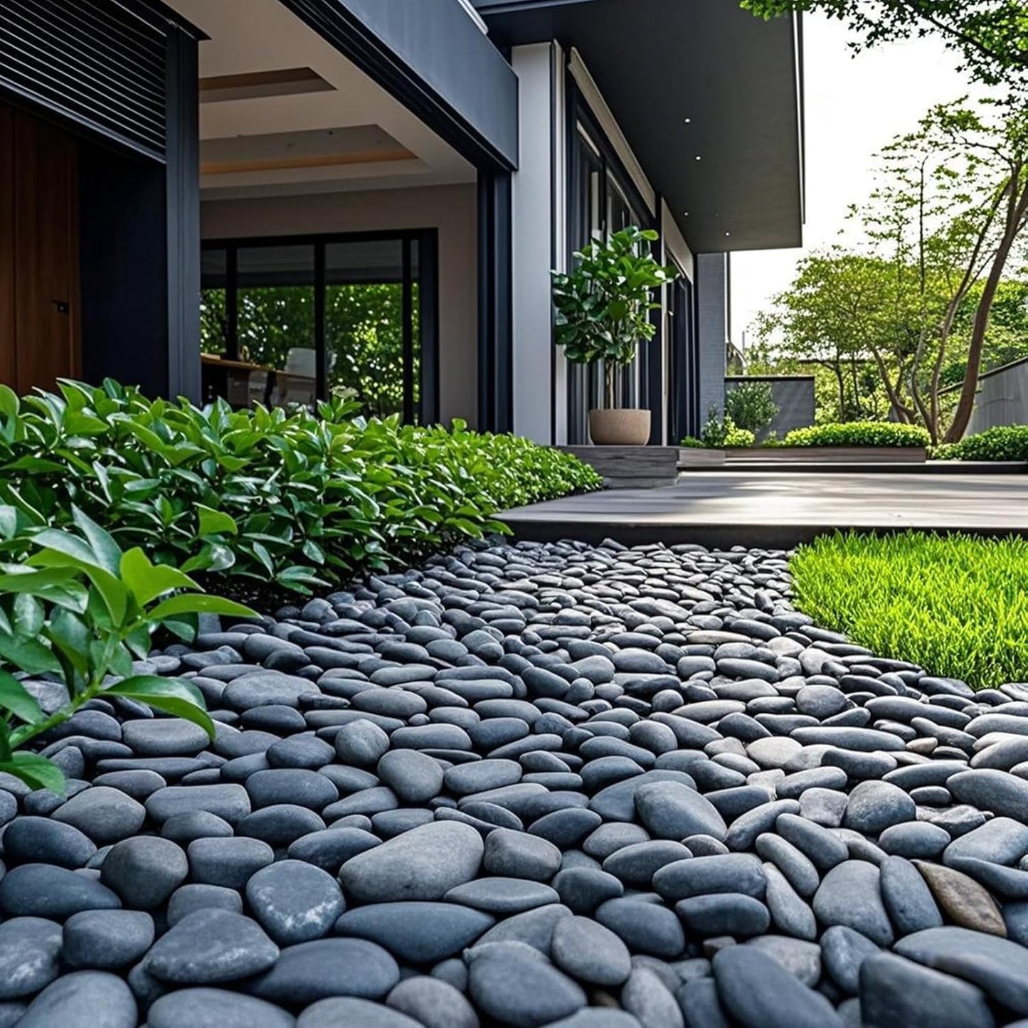 5 lbs Black Pebbles for Indoor Plants, 1-2 Inch Stones Natural Decorative Black River Rocks for Planters, Painting, Aquarium, Outdoor Garden Landscaping, Walkways and Yards