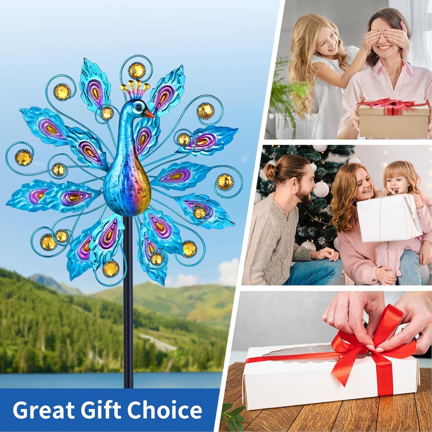 Wind Spinner for Yard and Garden Peacock Windmill Outdoor Metal Kinetic Art Wind Sculpture for Yard Patio Lawn Decoration 55 Inch,Gifts for Women