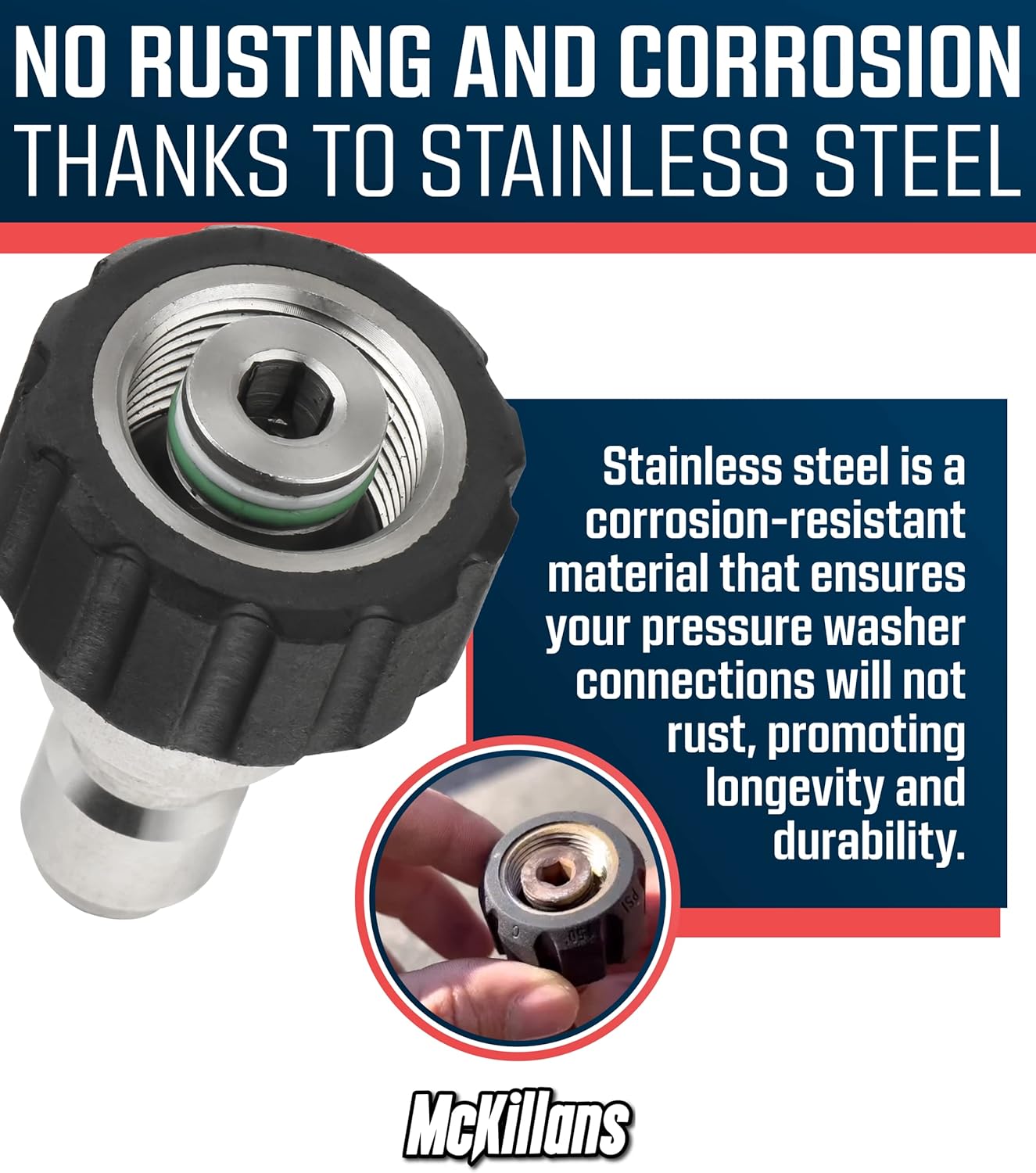 McKillans® M22-15mm Pressure Washer Quick Connect Kit, M22-15mm to 3/8" Male Female Quick Disconnect Kit for Power Washer (Stainless Steel)