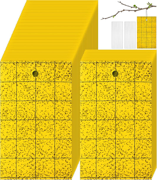 200 Pcs Dual Side Sticky Fruit Fly Trap with Tie, Yellow Traps for Gnats, 3 * 5 Inch Plant Sticky Trap for Flying Insect Fungus Bugs Catcher for Indoor Outdoor
