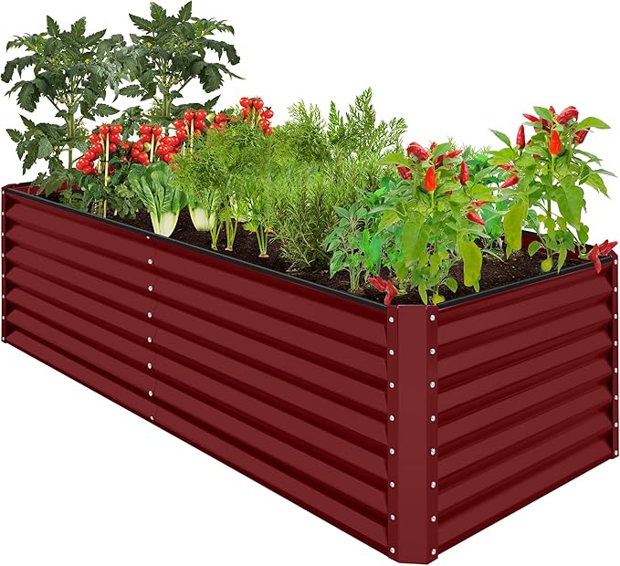 Best Choice Products 8x4x2ft Outdoor Metal Raised Garden Bed, Deep Root Planter Box for Vegetables, Flowers, Herbs, and Succulents w/ 478 Gallon Capacity - Royal Red