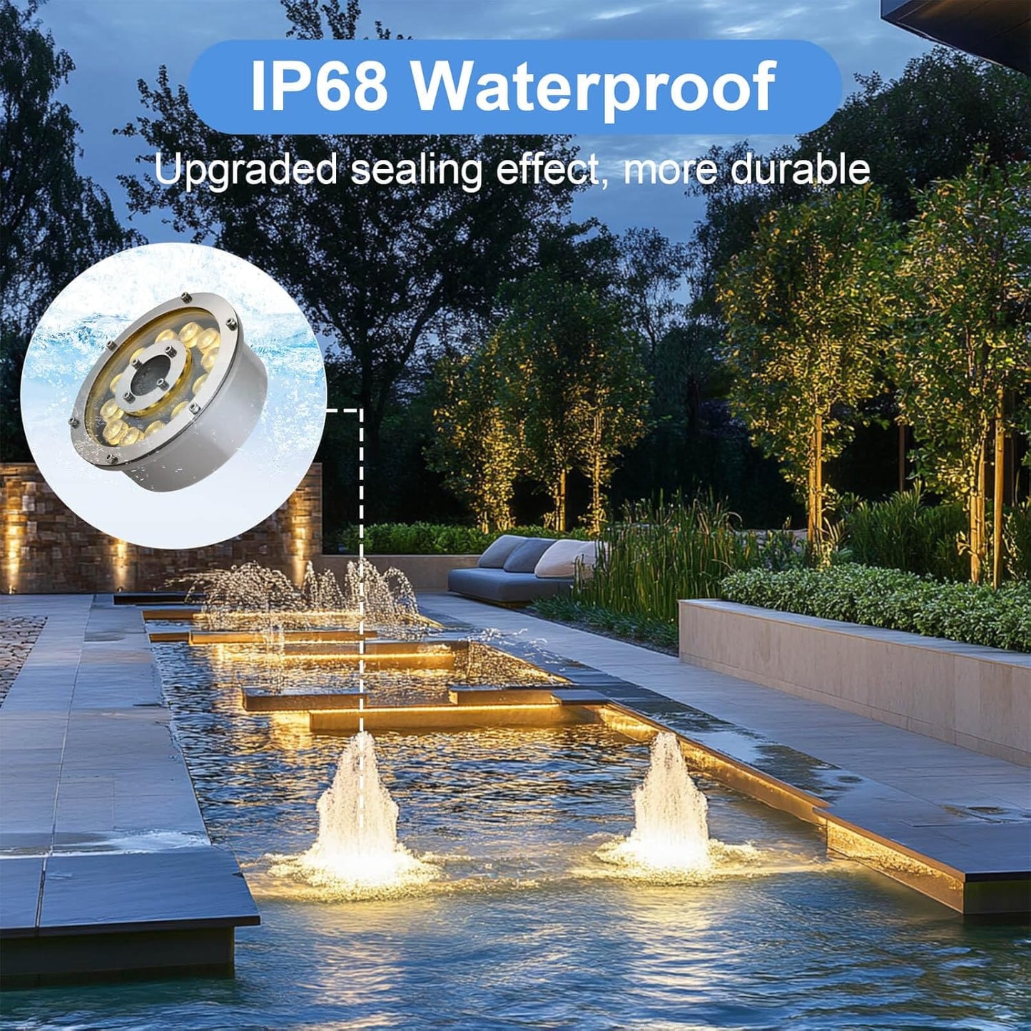 Fountain Light 12W 12V DC Warm White Waterproof Grade IP68 LED Spot Light Landscape Lighting Suitable for Fountains, Waterfalls,Pond and Grass Land（Not Include 12V Transformer）