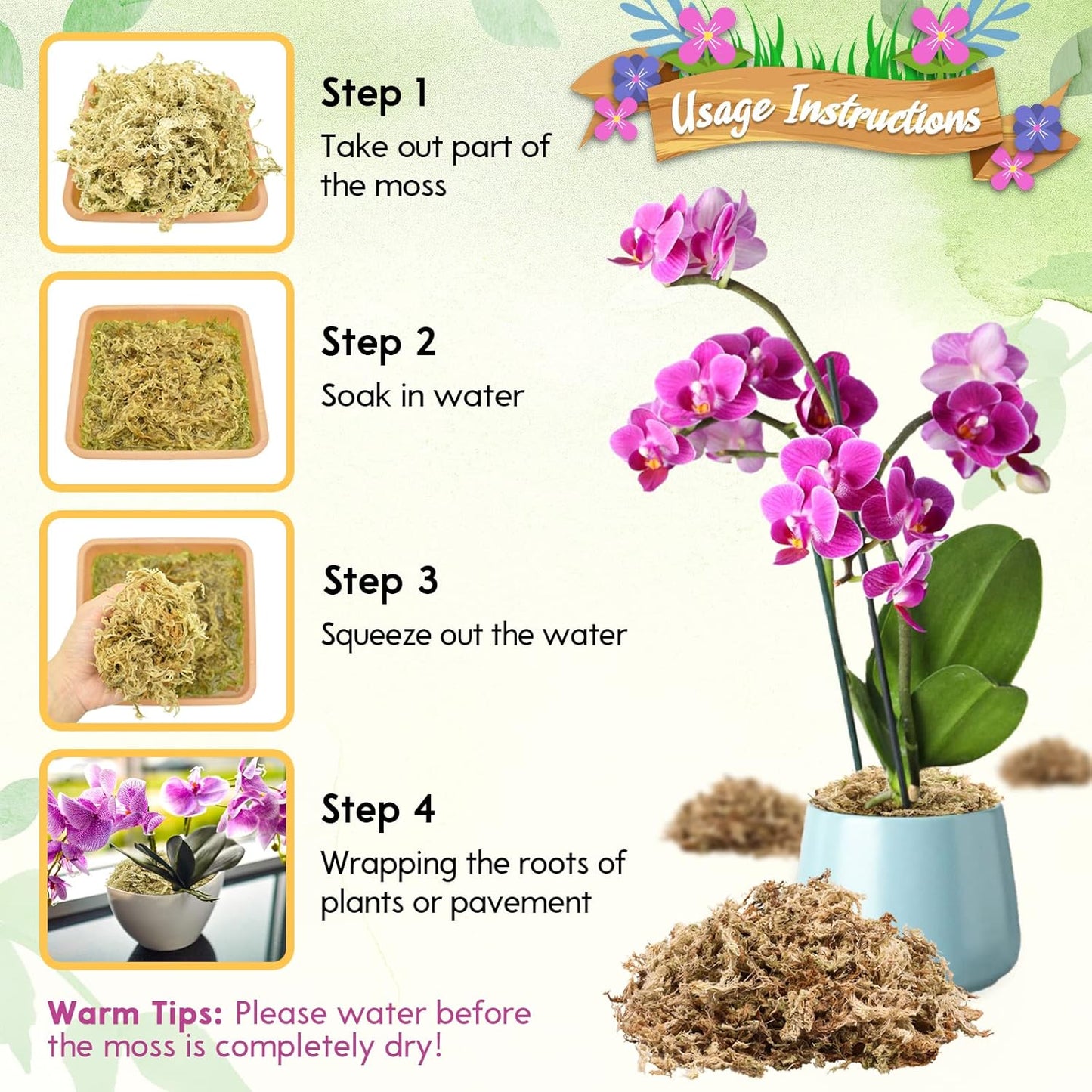 Riare 5.3 OZ Premium Sphagnum Moss for Plants- 6QT Natural Long Fiber Sphagnum Peat Moss Dried, Plants Moss Orchid Potting Mix for Orchids Repotting, Carnivorous Succulent Potted Plants and Reptiles