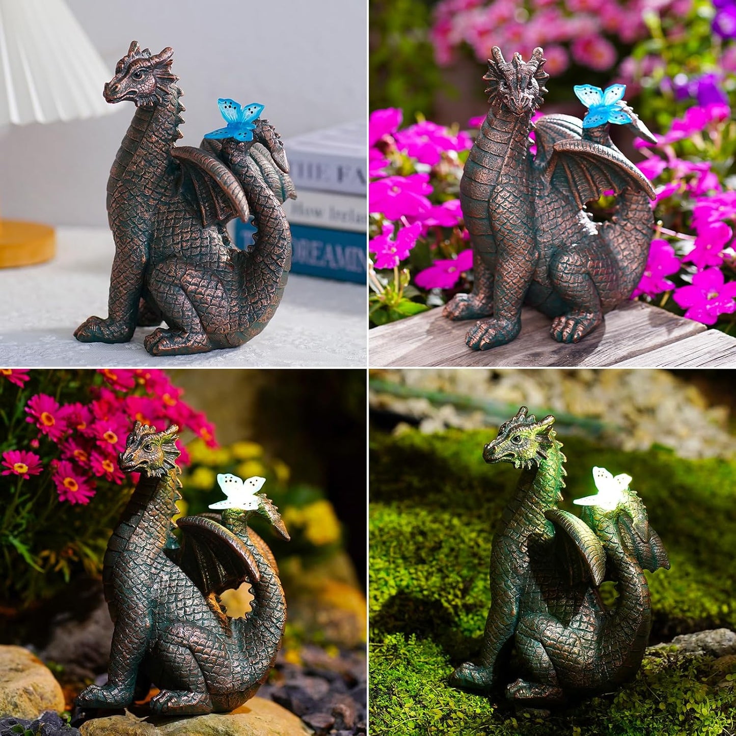 Nacome Dragon Outdoor Statues for Garden: Outside Decor with Butterfly Clearance for Yard Art Lawn Ornaments Porch Patio Balcony Home House - Birthday Gifts for Grandma Mom Women