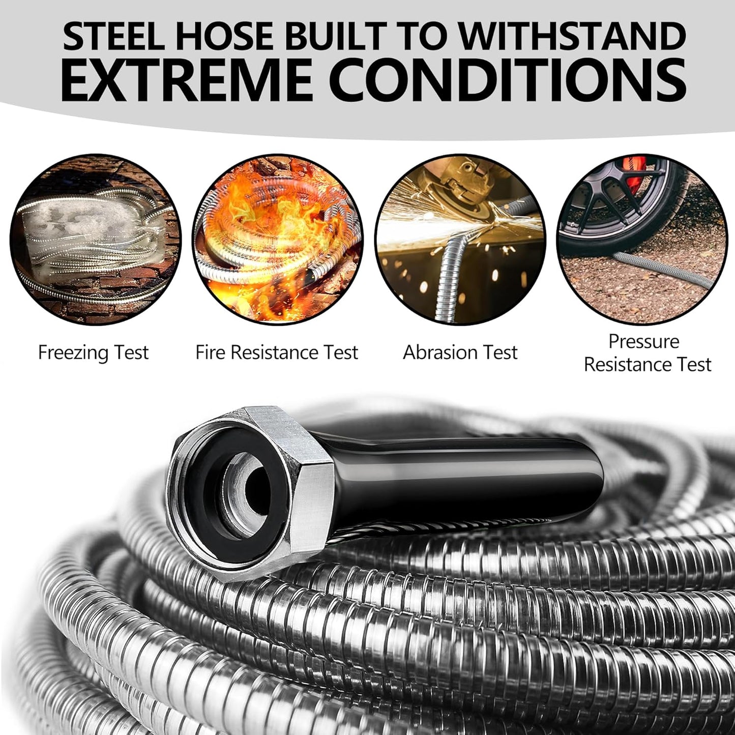 150 ft Garden Hsoe - 2025 New 304 Stainless Steel Garden Hose with 10-Function Spray Gun, 3/4'' Copper-Chrome Fittings – Lightweight, Durable, and Kink-Free, Metal Water Hoses for Gardening