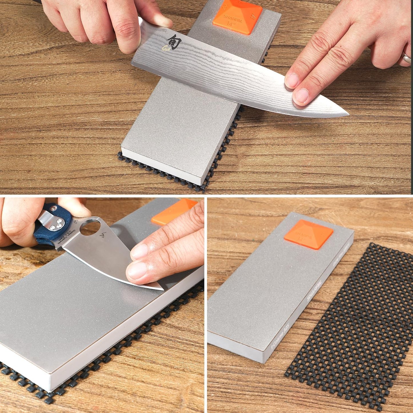 SHARPAL 168H Large 8" x 3" Dual-Grit Diamond Sharpening Stone – Coarse 325 & Extra-Fine 1000 Grit Monocrystalline Diamond Whetstone, Professional Knife Sharpener with Anti-Slip Pad and Angle Guide