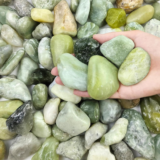 40 lbs Jade River Rocks for Landscaping, 2-3 Inch Large Polished Pebbles. Decorative Green Gravel Stones for Plants, Vases and Garden