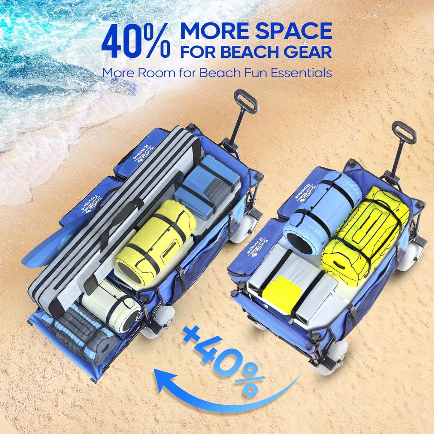 Beach Wagon with Big Wheels for Sand, 9" All-Terrain Balloon Wheels, Heavy Duty Folding Beach Cart 450lb Load, 260L Large Capacity Utility Wagon for Outdoor Sports (Dark Blue)