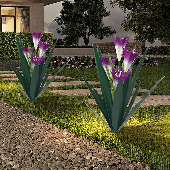 Homight Metal Agave Plant Outdoor Decoration Outdoor Garden Decoration Lily Mexican Yard Art Plant Garden Agave Lily Decorative Garden Gift (3 Big Purple Lilies), HM-390-345
