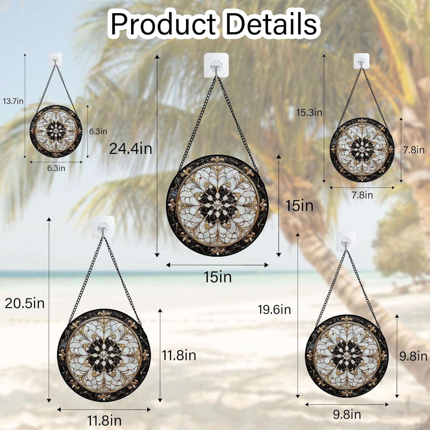 Stained Glass Window Hanging, Black and White Gold Boho Pattern Suncatcher for Doors Window Home Abstract Flower Sun Catchers Decor Mother's Day Birthday Gifts for Women, Men Mom 6.3 in