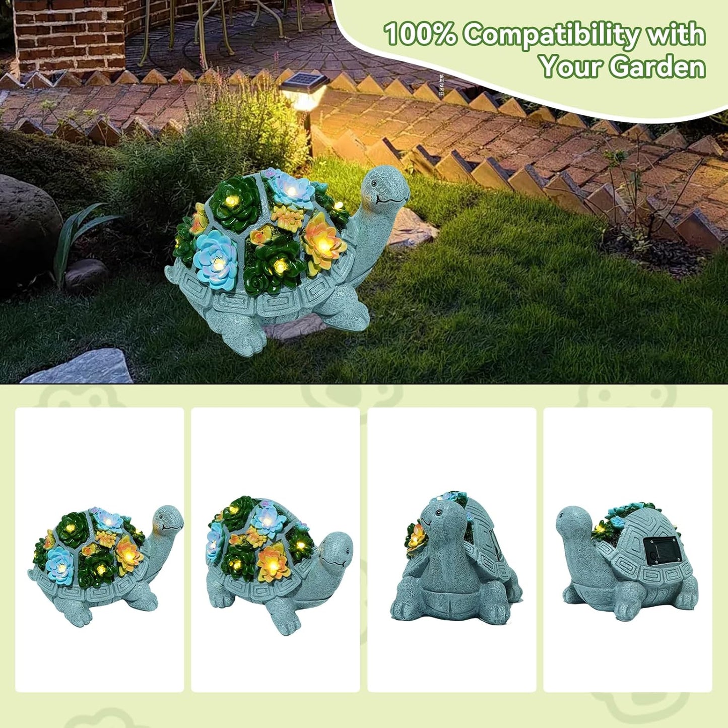 Solar Turtle Garden Statues with LED Lights, Outdoor Decor for Patio Yard Balcony - Unique Housewarming Birthday Gifts for Women Mom Grandma