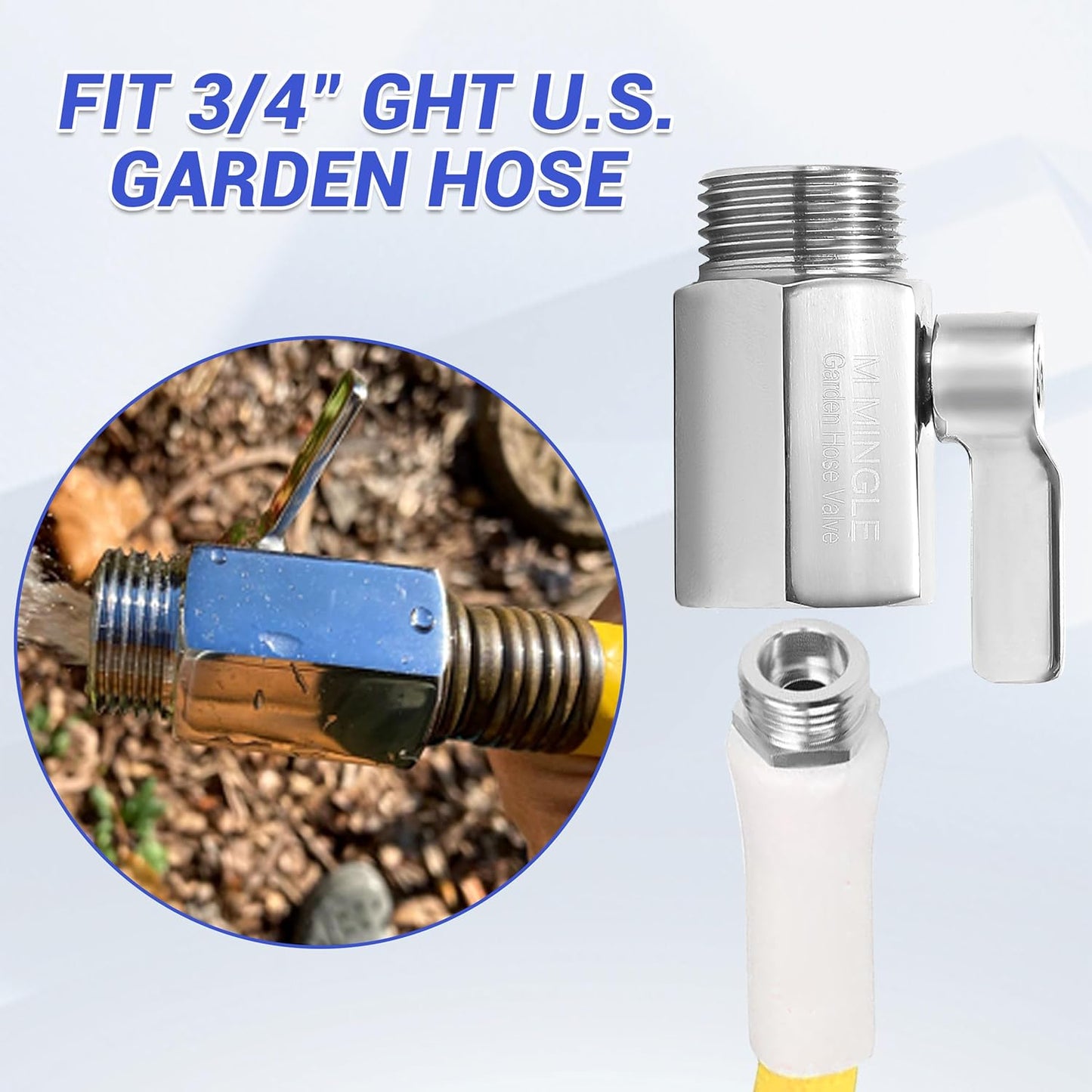 M MINGLE Garden Hose Shut Off Valve, Heavy Duty 304 Stainless Steel, 3/4 Inch, 2-Pack with 2 Hose Washers