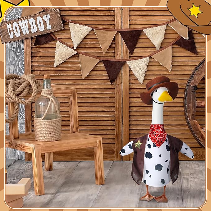 Cowboy Goose Outfits for 23'' High Cement or Plastic Porch Lawn Goose Clothes for Yard(Brown Cowboy)