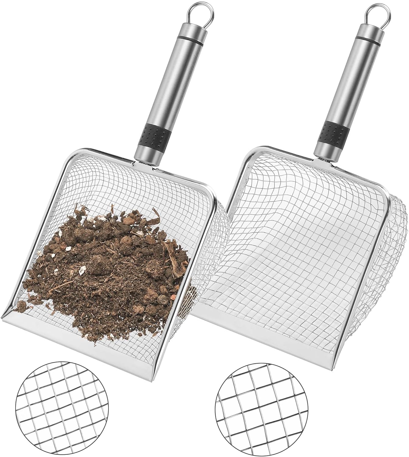 Adnee 2 Pcs Gardening Soil Sifter-Garden Sieve Sifter with Handle (3.8/5 mm Mesh)-Portable Gardening Sifter for Gradening Sand Soil Dirt Compost