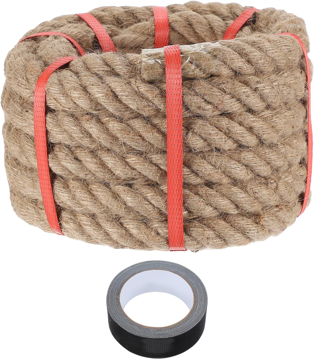 MECCANIXITY Jute Rope 0.8 Inch x 20ft, Thick Twine Rope Ropes Braided Jute Twine Natural Brown Burlap Cord String Heavy Twisted with Tape for Decorative Crafts Railing Swing Tug of War