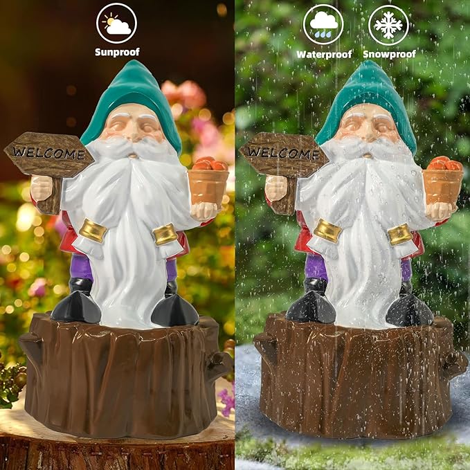 Bbiamsleep 8 Inch Garden Gnome Statue Resin Gnome Figurine with Welcome Sign Outdoor Garden Gnome with Tree Stump Gnome Lawn Statue for Indoor Outdoor Home Patio Yard Lawn Fairy Garden Decor