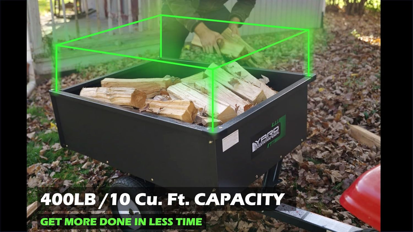 Yard Commander - 400LB Heavy Duty Tow Behind ATV Trailer Steel Dump Cart - 10-Cubic Feet Capacity - Garden Utility Trailer - Trailers with Removable Tailgate for Riding Lawn Mower Tractor