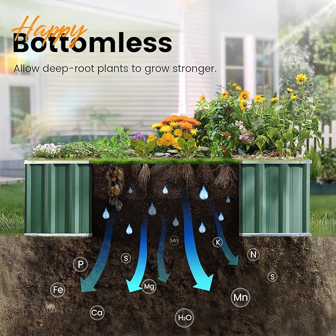 KING BIRD Raised Garden Bed 68" x 36" x 18" Heightened Galvanized Steel Metal Planter Box Outdoor for Deep-Rooted Vegetables, Flowers, Large Raised Bed Kit (Green)