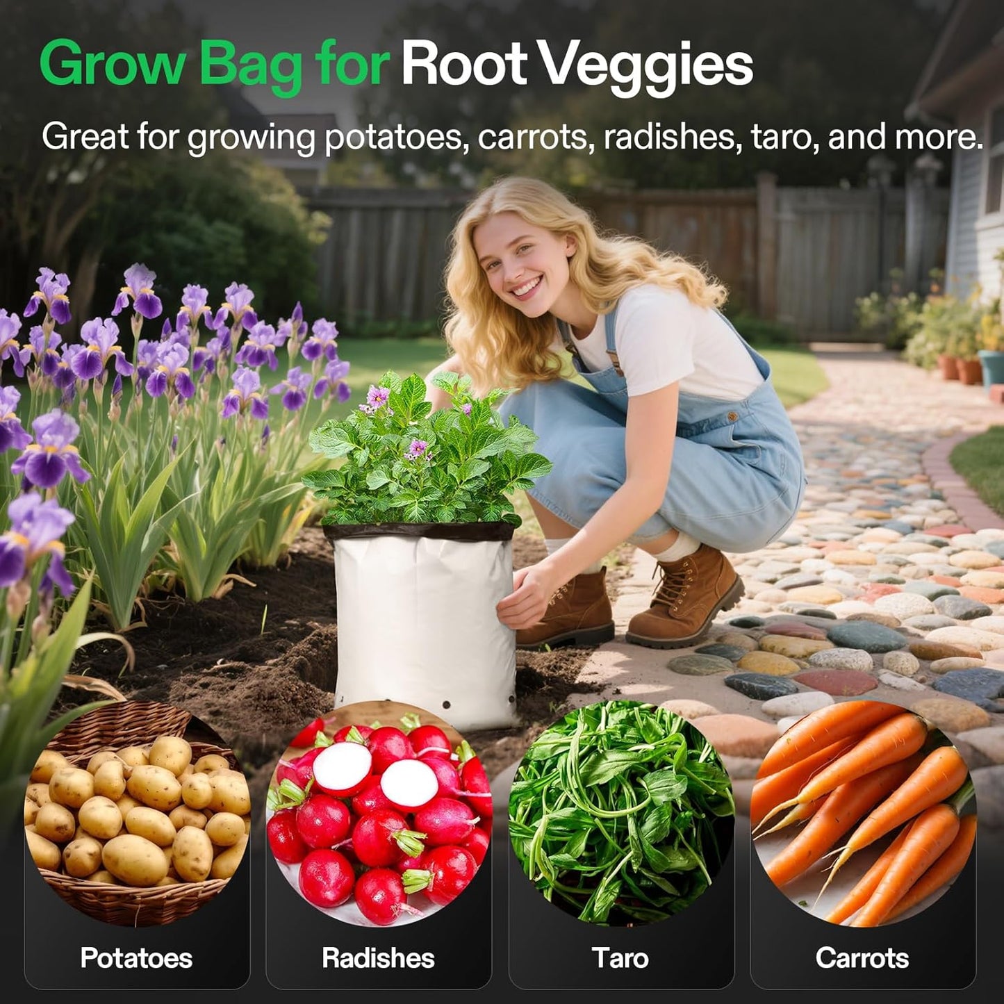 VIVOSUN 50-Pack 2 Gallon Grow Bags for Plants, Black-and-White Panda Film Containers Thick Plastic Bag for Potting Seedlings, and Rooting